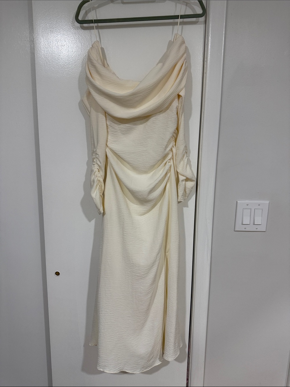 Mango Cream Draped Off-Shoulder Midi Dress